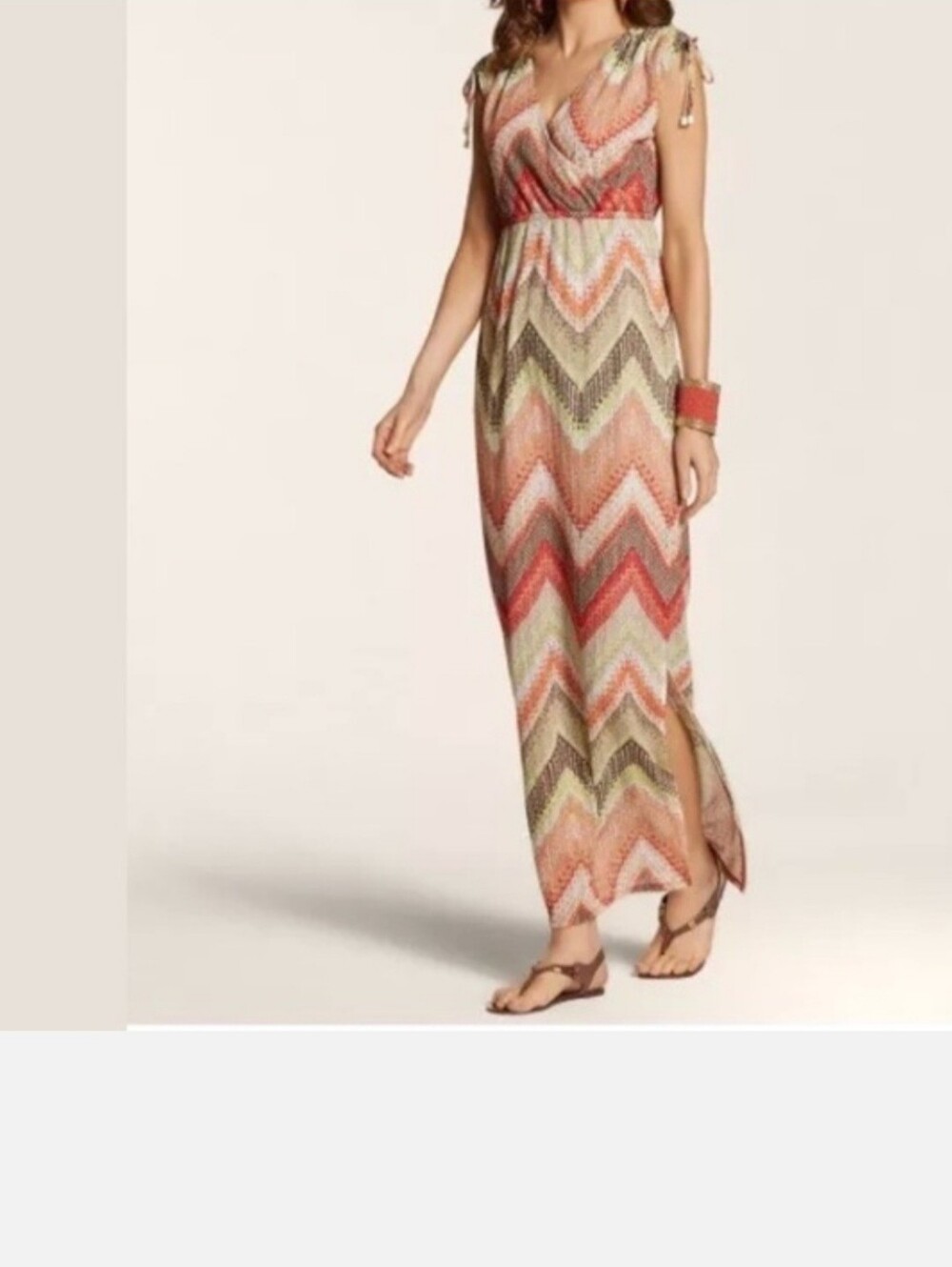 Chico's Tessa Chevron Maxi Summer Sun Dress Size 1 Medium Cruise Resortwear